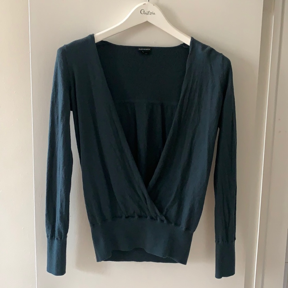 Club Monaco Forrest Green Faux Wrap Sweater